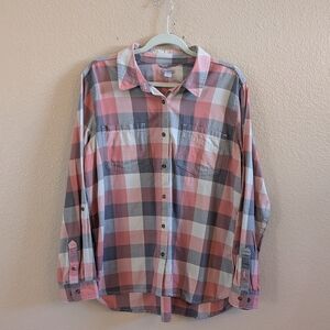 Carhartt Men's Casual Plaid Long Sleeve Button Down Shirt in Pink and Gray